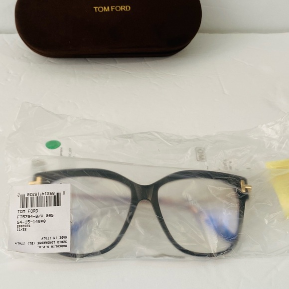 Tom Ford 5704 005 Shiny Black Gold / Blue Block Eyeglasses TF5704 005 54mm